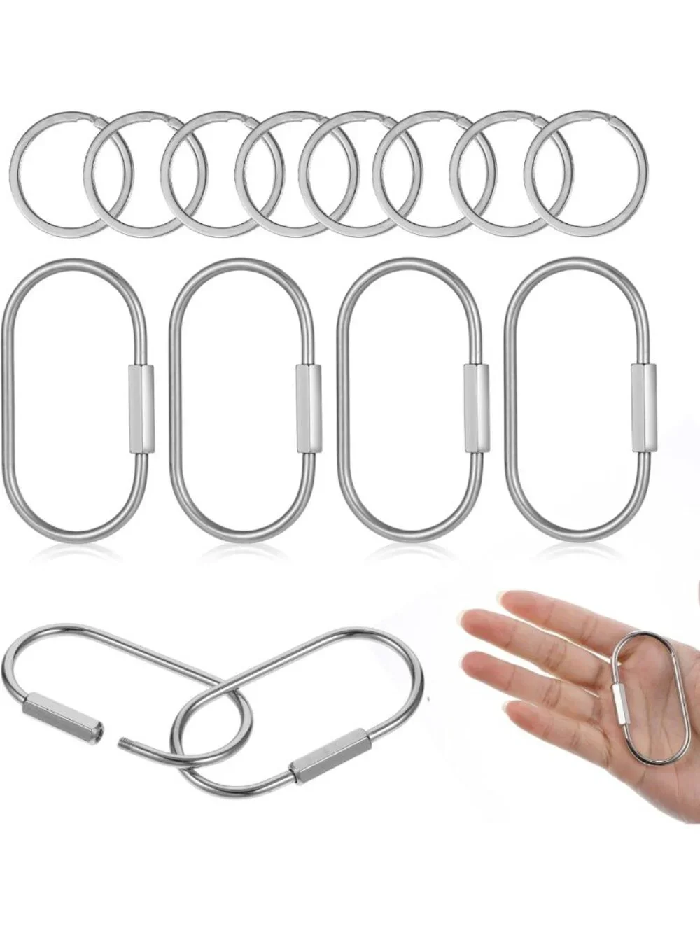 16 Pcs Locking Carabiners & Key Rings - Durable Screw Lock Keychain Set